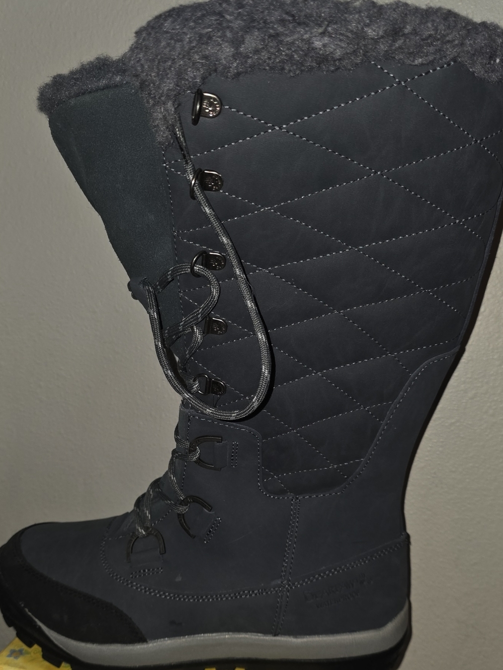 BearPaw Quilted Tall Lace-Up Winter Boot in Dark Navy